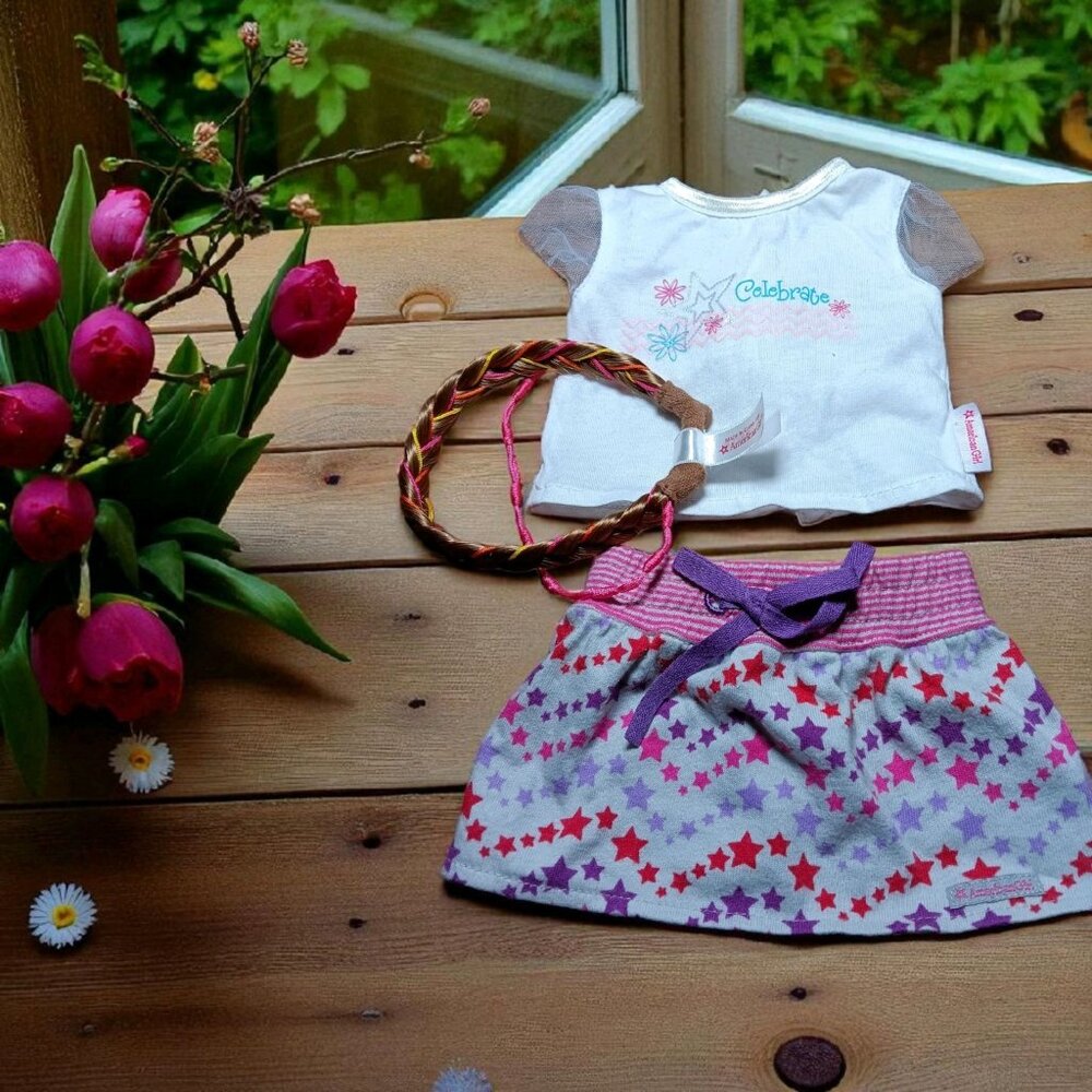 American Girl Doll Clothing Patriotic Holiday 4th of July Skirt Top Hairband 18"